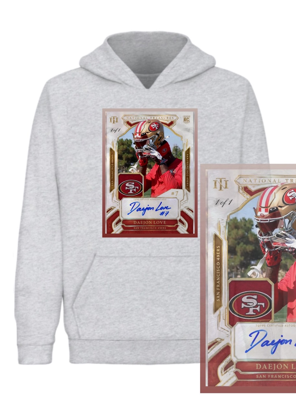 Daejon Love signed 49ers Football card (Unisex hoodie)